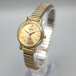 Quantum Ladies 26mm Watch Gold Tone Expansion Band with Fresh Battery
